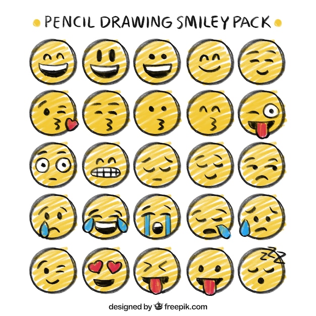 Pencil drawing smiley pack Vector Free Download