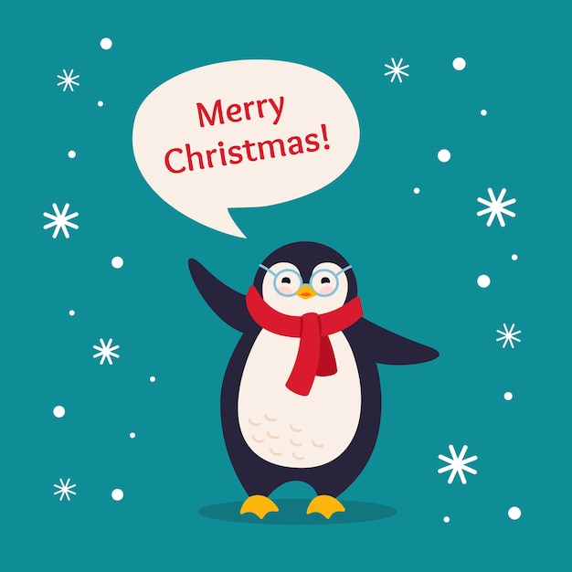 Premium Vector | Penguin cartoon greeting postcard merry christmas