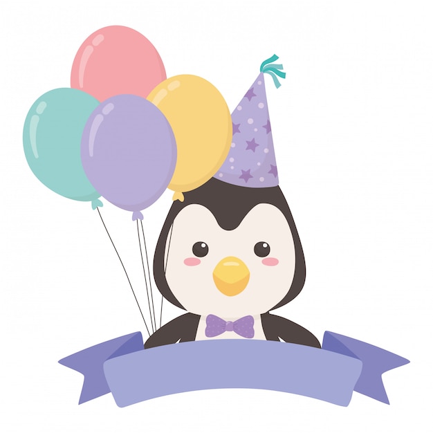 Download Penguin cartoon with happy birthday | Premium Vector