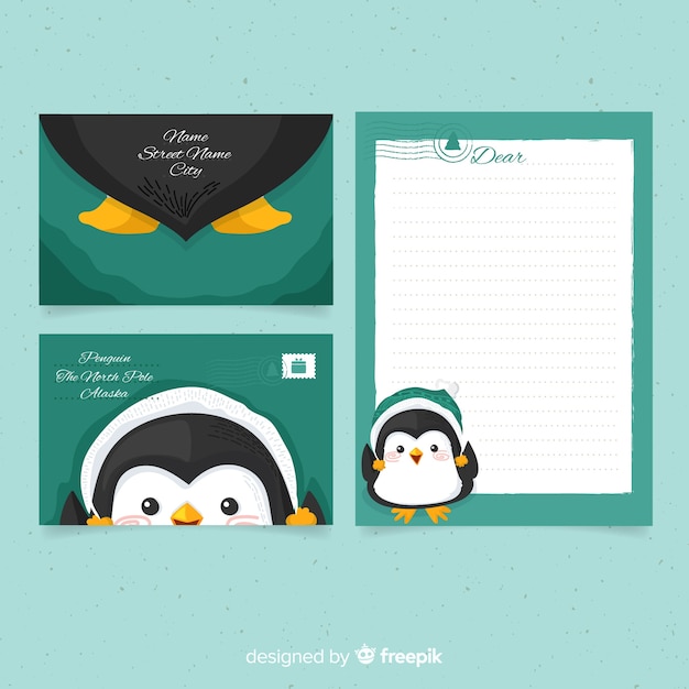 Penguin Christmas Envelope Template Free Vector