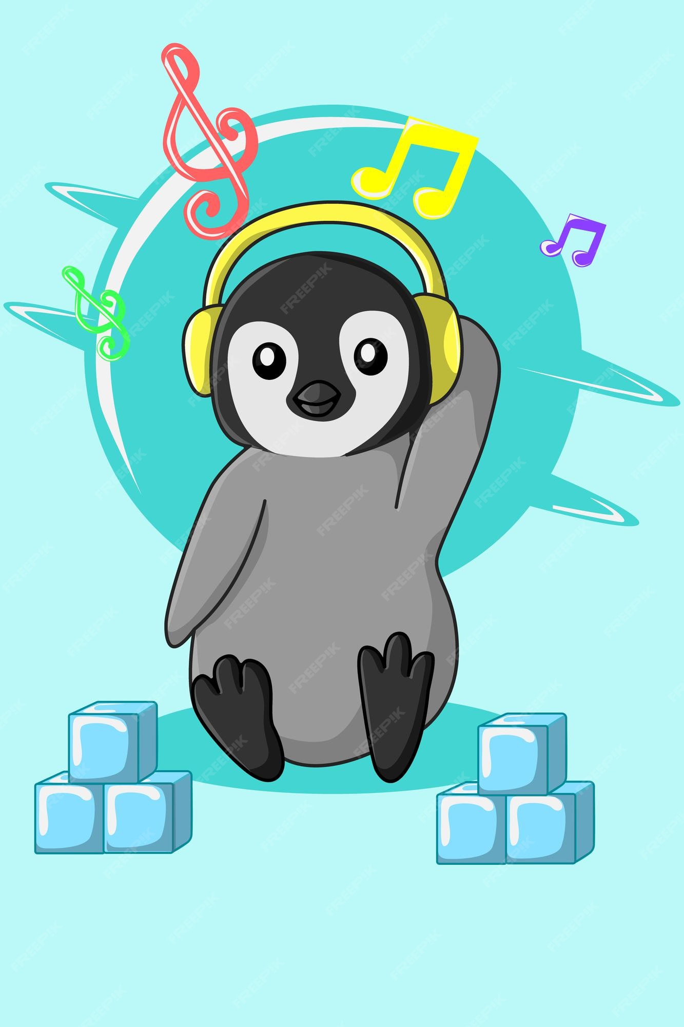 Premium Vector | Penguin listening music