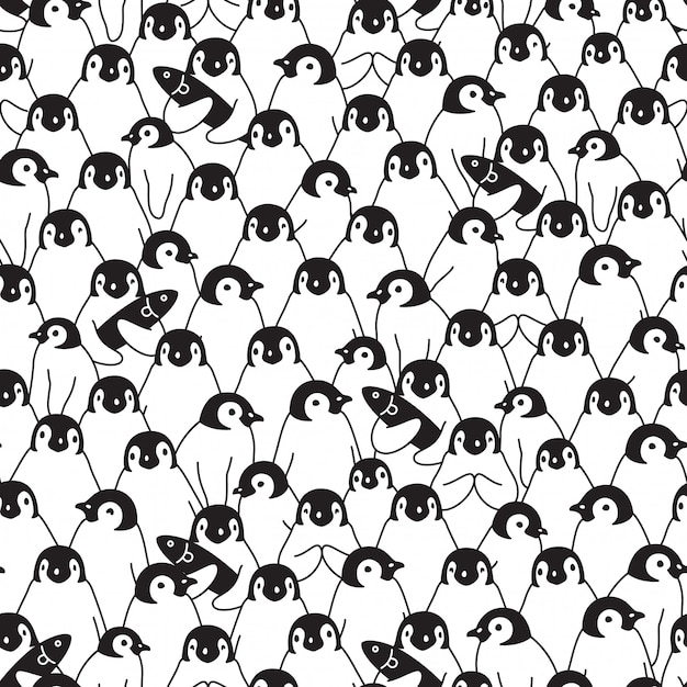 ペンギンのシームレスなパターン鳥漫画イラスト プレミアムベクター