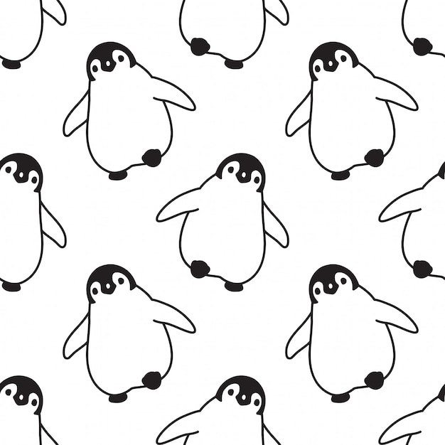 プレミアムベクター ペンギンのシームレスなパターン鳥漫画イラスト
