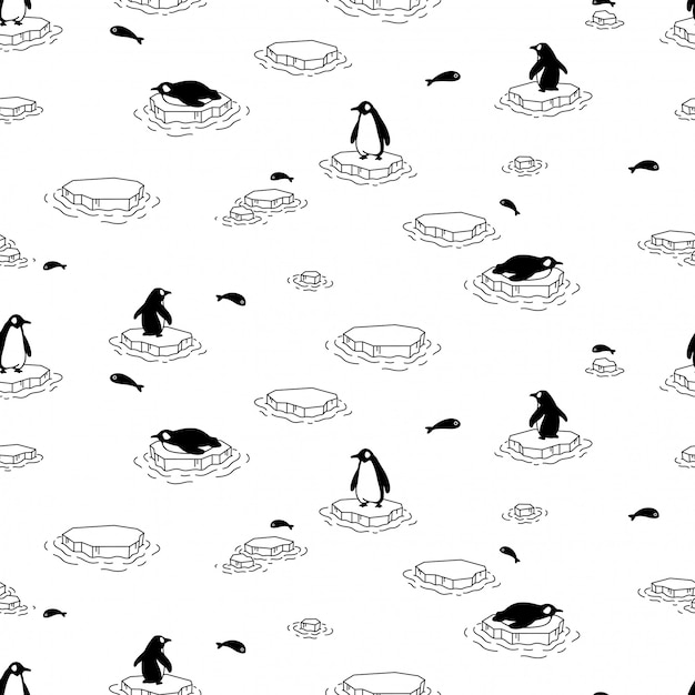 ペンギンのシームレスなパターン鳥氷山イラスト漫画 プレミアムベクター