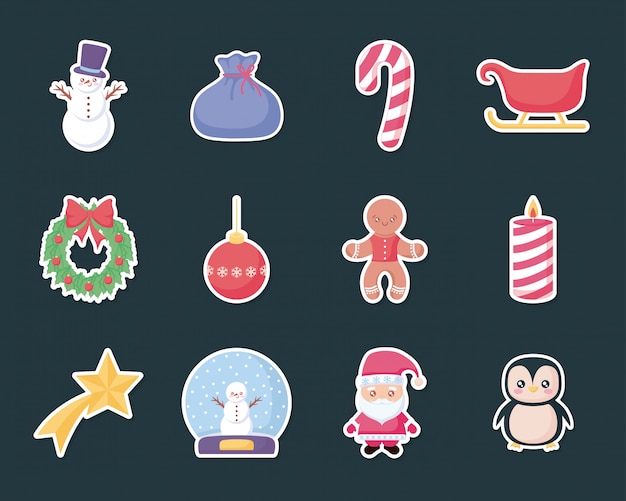 Premium Vector | Penguin with set of christmas