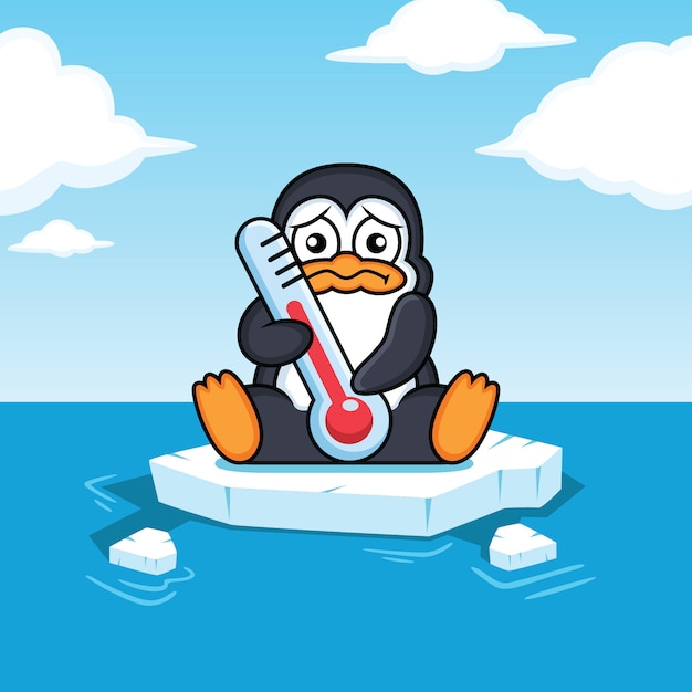 ペンギンは海に浮かぶ地球温暖化の影響 プレミアムベクター