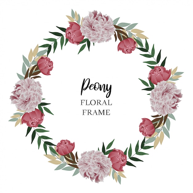 Download Peony bouquet floral circle frame Vector | Premium Download