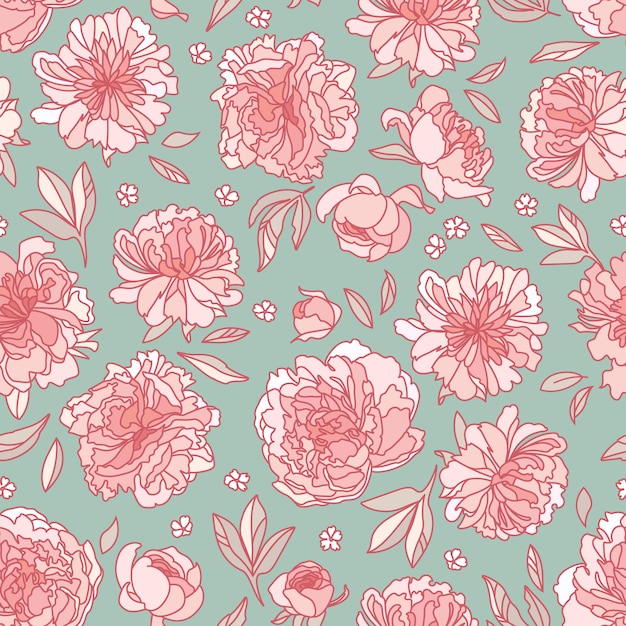 Premium Vector Peony seamless pattern