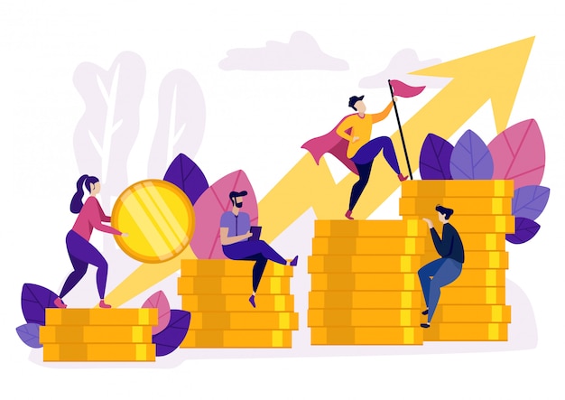 Premium Vector | People ascending by coins graph