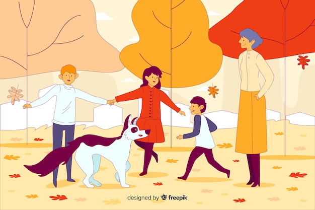 People in the autumn park Free Vector