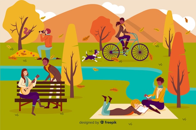 Free Vector | People in the autumn park