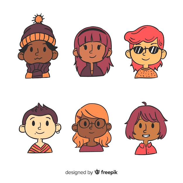 Download People avatar pack in hand drawn design Vector | Free Download