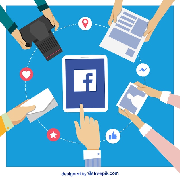 People Background With With Facebook Icon And Objects Free Vector