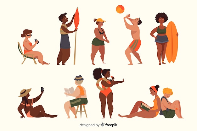 People at beach collection | Free Vector