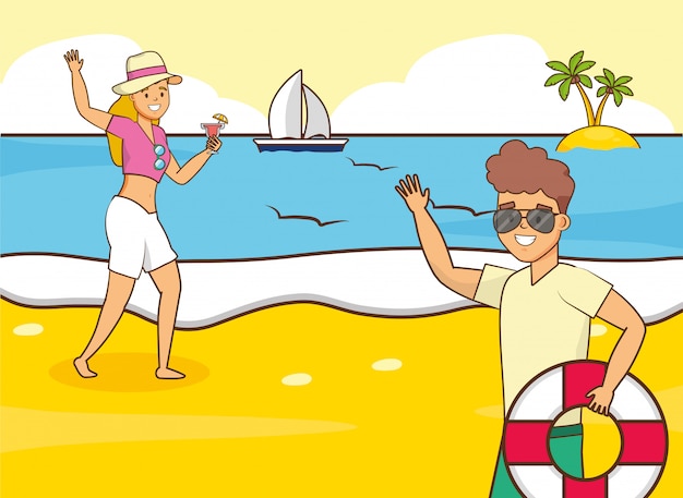 Free Vector | People in beach vacations
