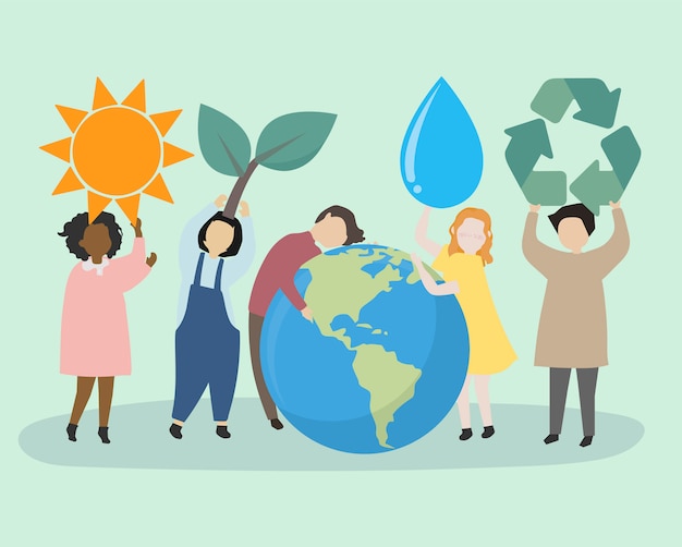 People caring about the world and the environment Free Vector