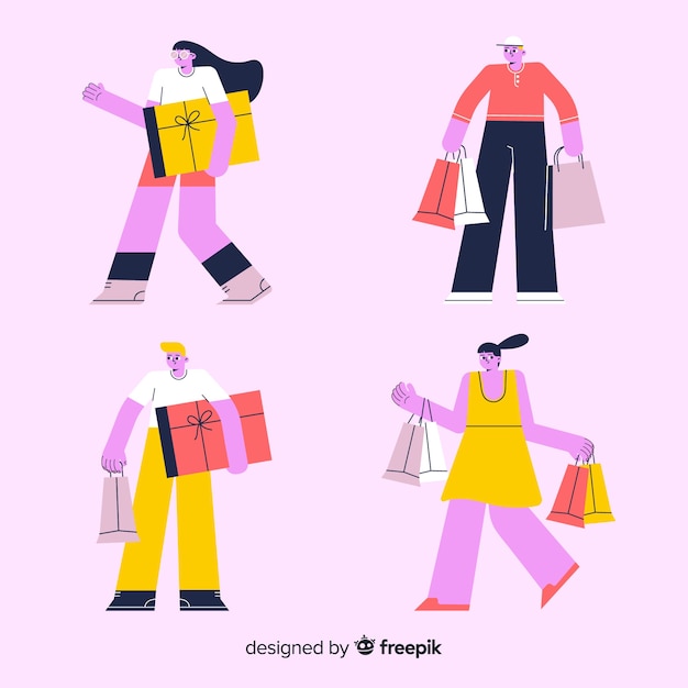 People carrying shopping bags collection Vector | Free Download