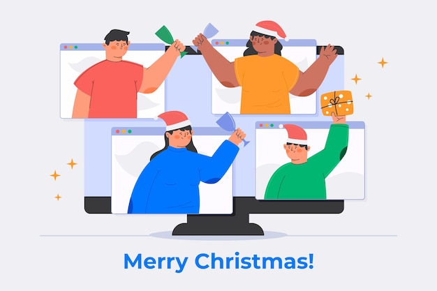 Download Free Vector | People celebrating christmas online due to ...