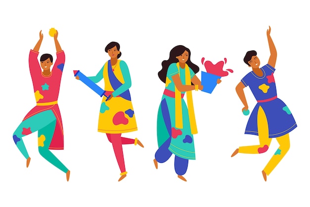 Free Vector | People celebrating holi festival and dancing isolated ...