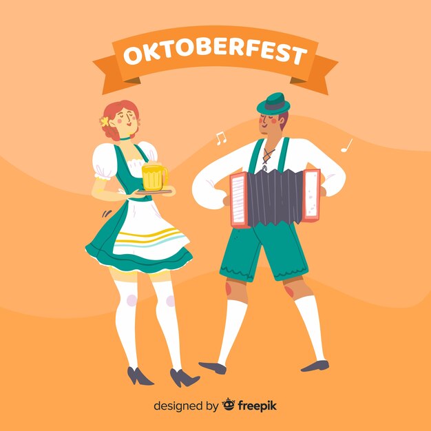 People celebrating oktoberfest cartoon style Vector | Free Download