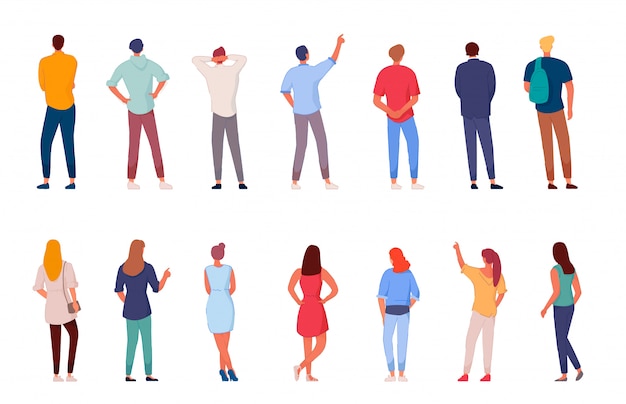 Premium Vector People Character Man And Woman View From Back Set Isolated Young Human Person Diversity Businesspeople Student Worker Set Vector People Standing Character Illustration