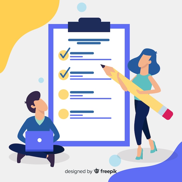 People checking giant check list background Free Vector