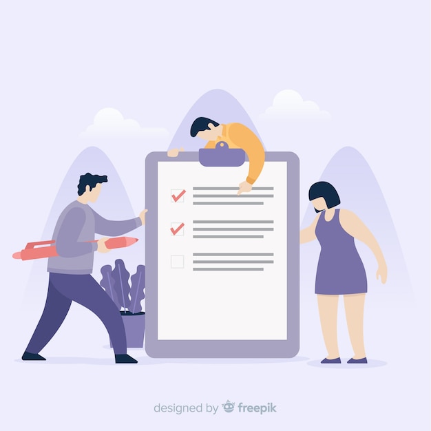 People checking giant check list background Free Vector