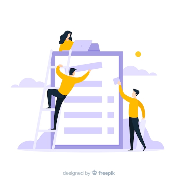 People checking giant check list background Free Vector