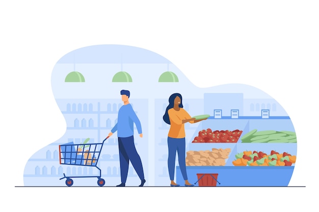 Free Vector | People choosing products in grocery store. trolley ...