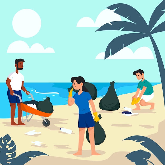 Free Vector | People cleaning the beach illustration design