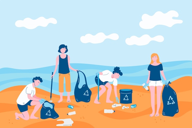 Free Vector | People cleaning the beach illustration theme