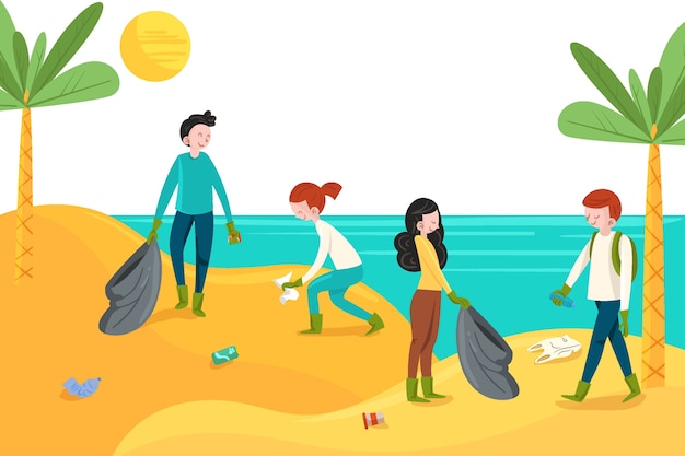 Free Vector | People cleaning beach