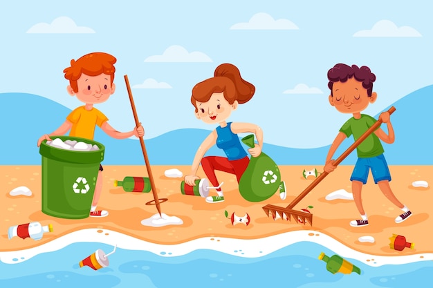 Free Vector | People cleaning beach