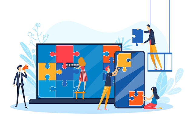 People connect design puzzle  illustration. Premium Vector