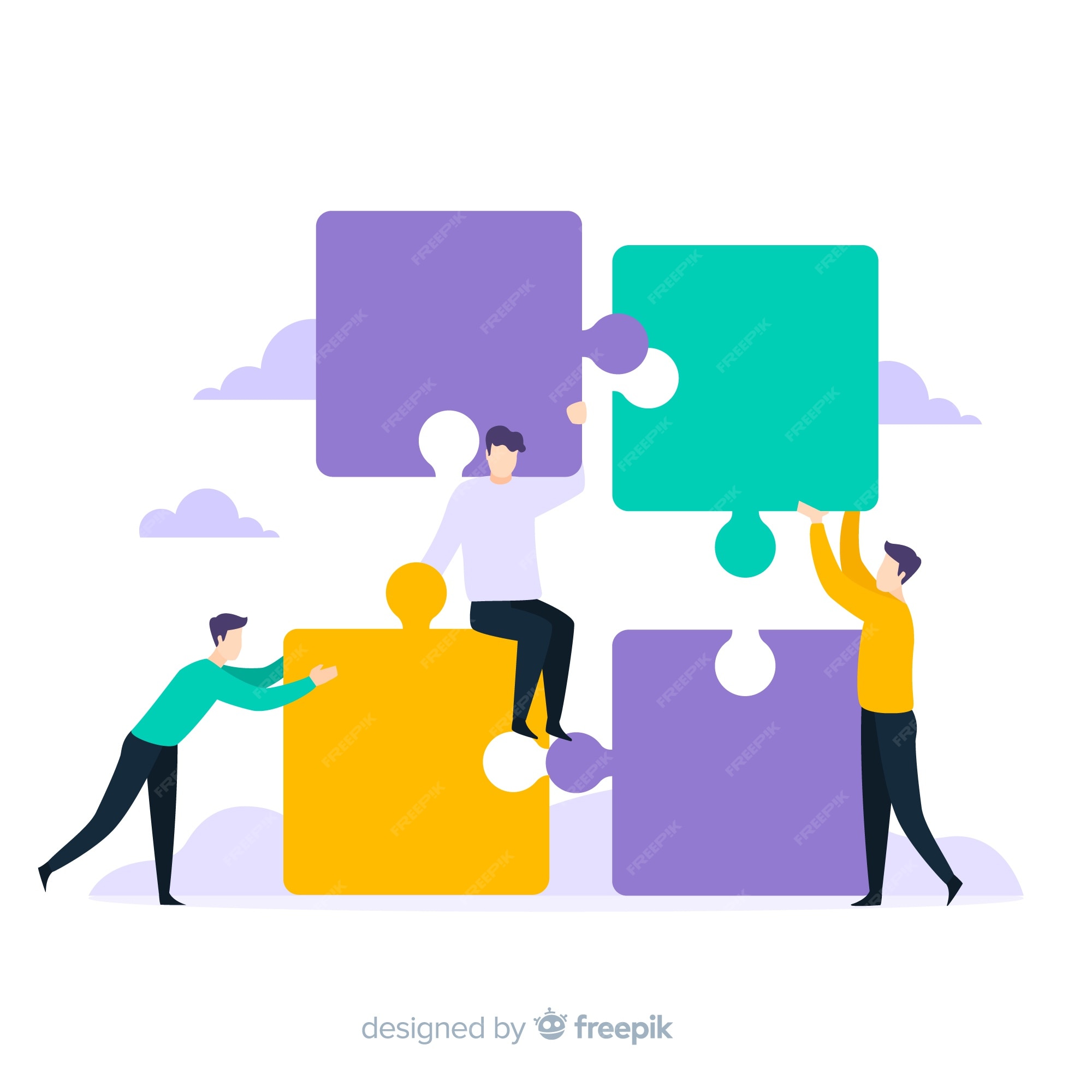 Free Vector | People connecting puzzle pieces colorful background