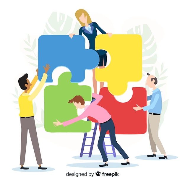 Premium Vector People Connecting Puzzle Pieces Illustration