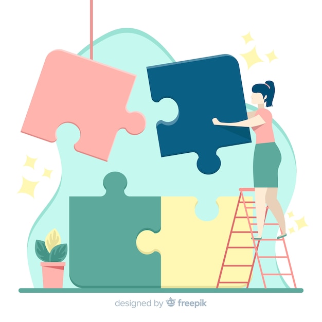 People connecting puzzle pieces Free Vector