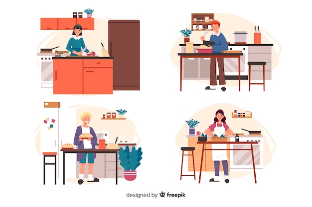 Free Vector | People cooking collection