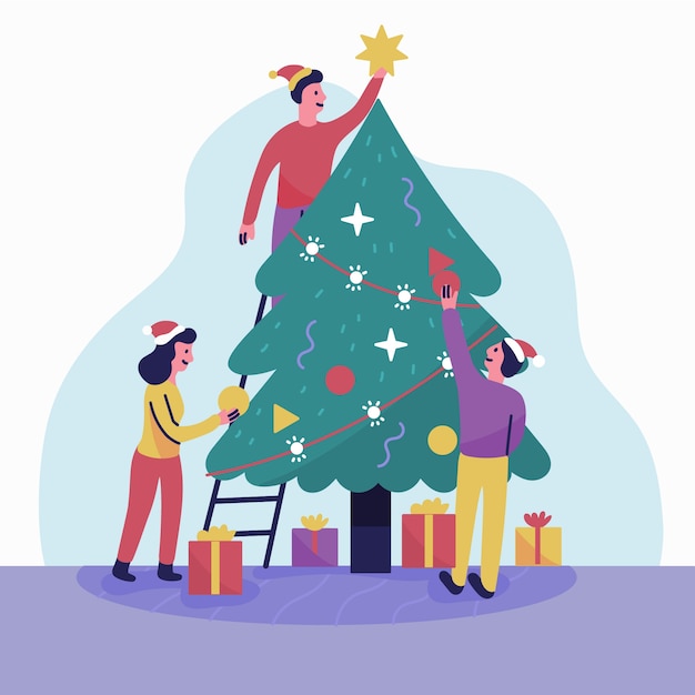 Free Vector | People decorating christmas tree