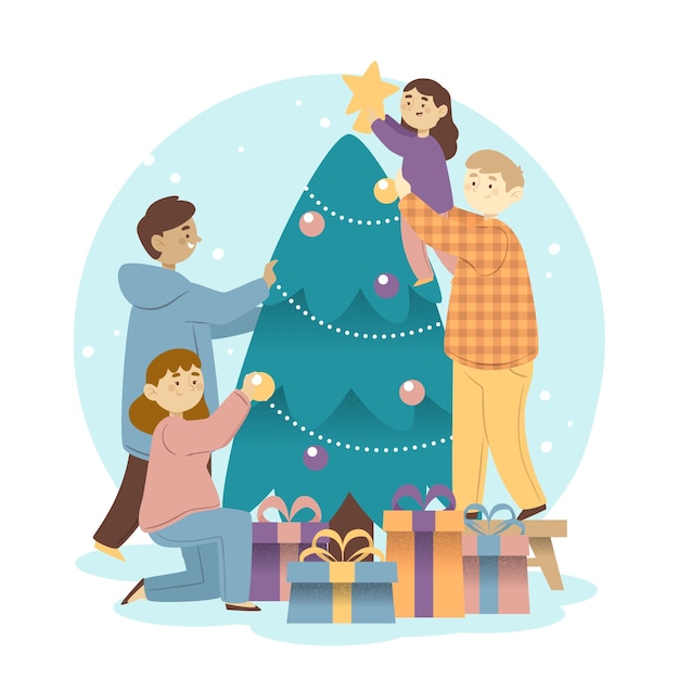 Free Vector | People decorating christmas tree