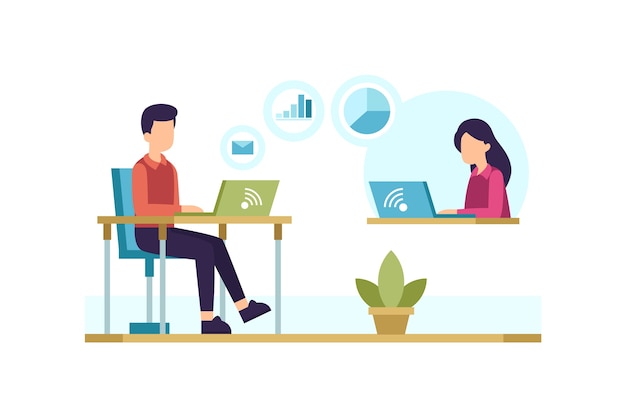 People At Desks With Laptops Free Vector