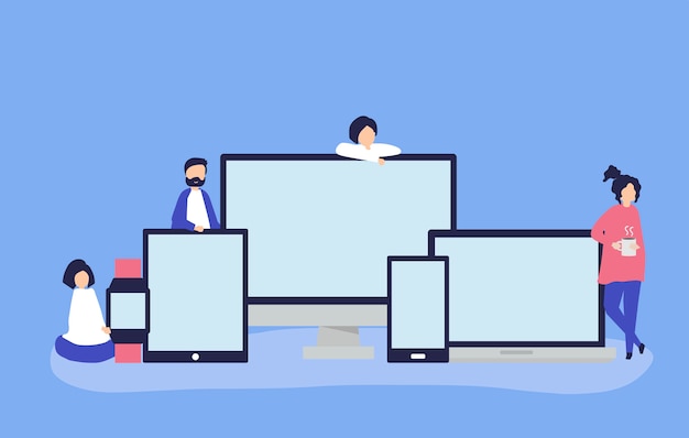 People and digital devices with copy space Free Vector