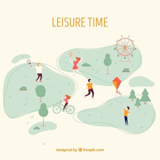 People doing leisure activities with flat design Free Vector