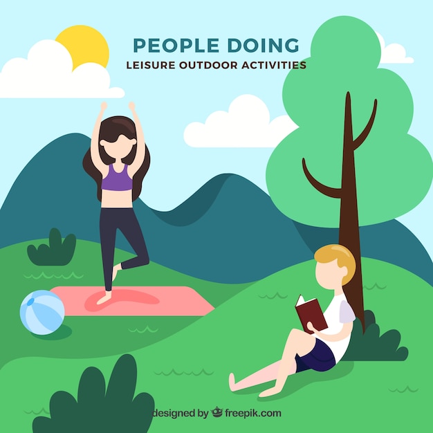 Free Vector | People doing outdoor leisure activities with flat design