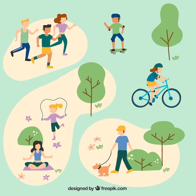 free-vector-people-doing-outdoor-leisure-activities-with-flat-design