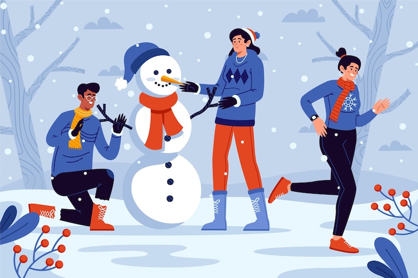 Free Vector | People doing outdoor winter activities