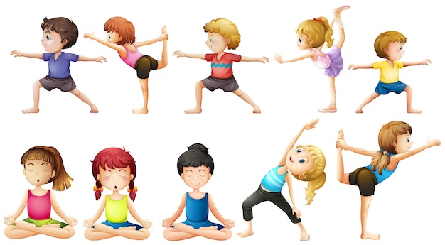 People doing yoga in different positions Free Vector People doing yoga in different positions Free Vector