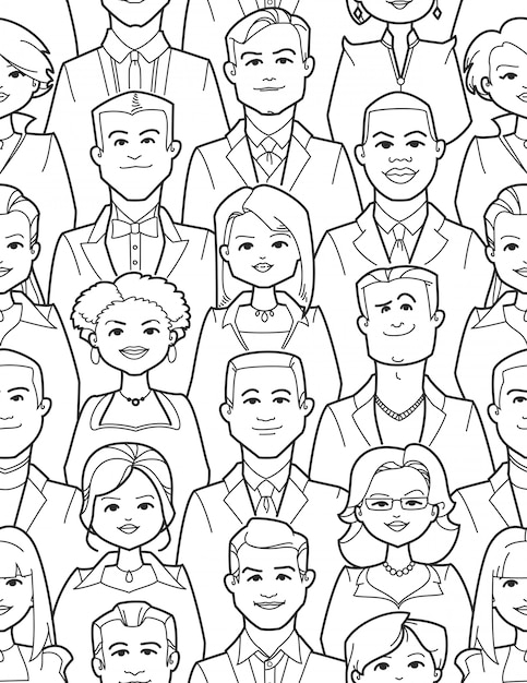 People faces coloring page | Premium Vector