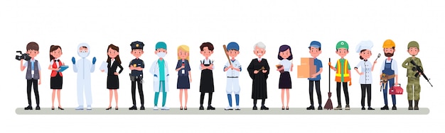 People group different occupation profession set, international labor day flat banner Premium Vector
