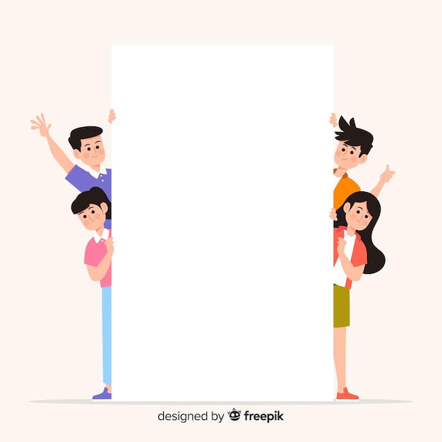 People holding banner Free Vector
